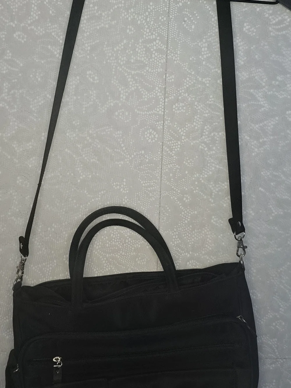 ​Multi-Pocket Black Nylon Organizer Briefcase Messenger Crossbody Bag
